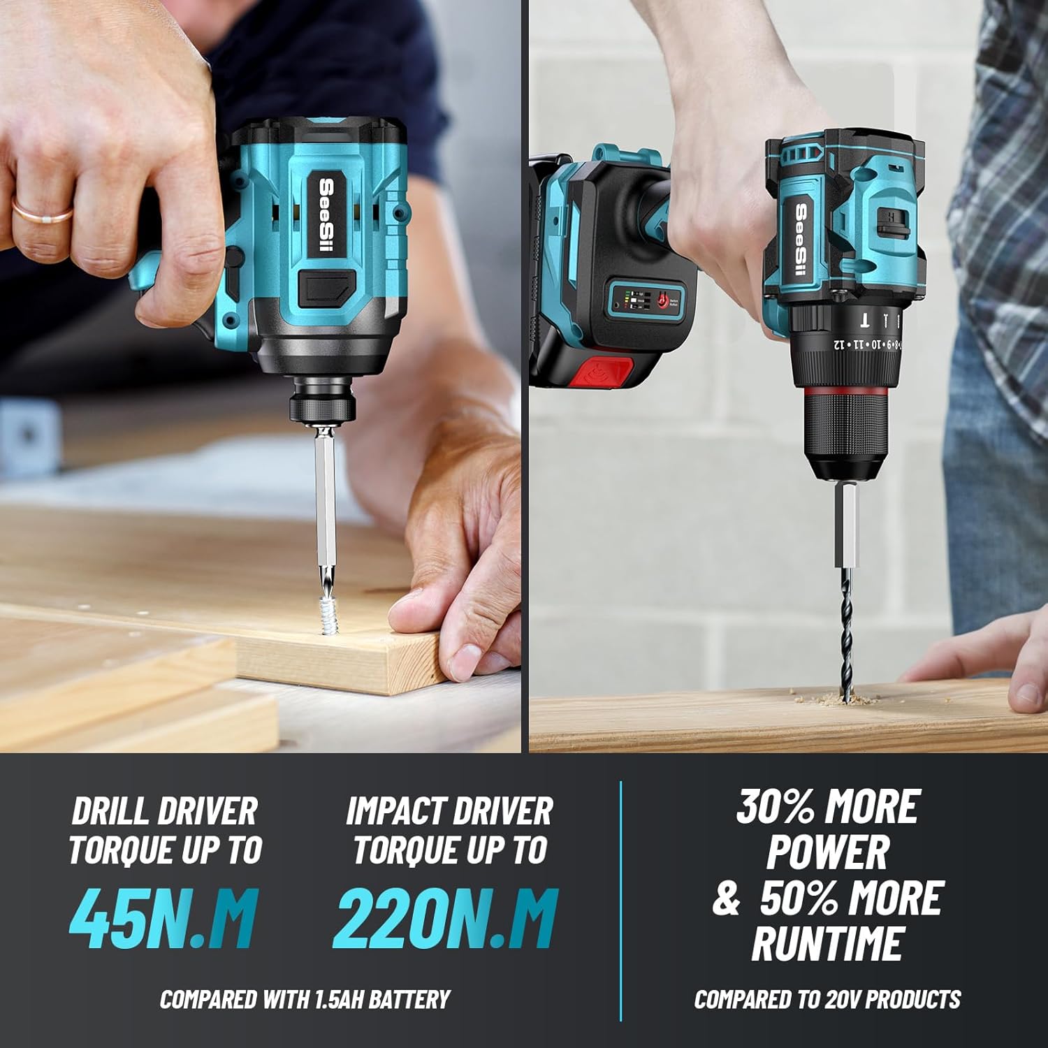 Cordless Drill Driver - SEESII Wiertarka 3/8'' i wkrętarka udarowa